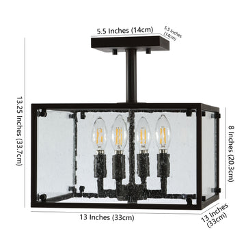 Paysan 13" Iron/Seeded Glass Rustic Farmhouse LED Flush Mount - JONATHAN Y